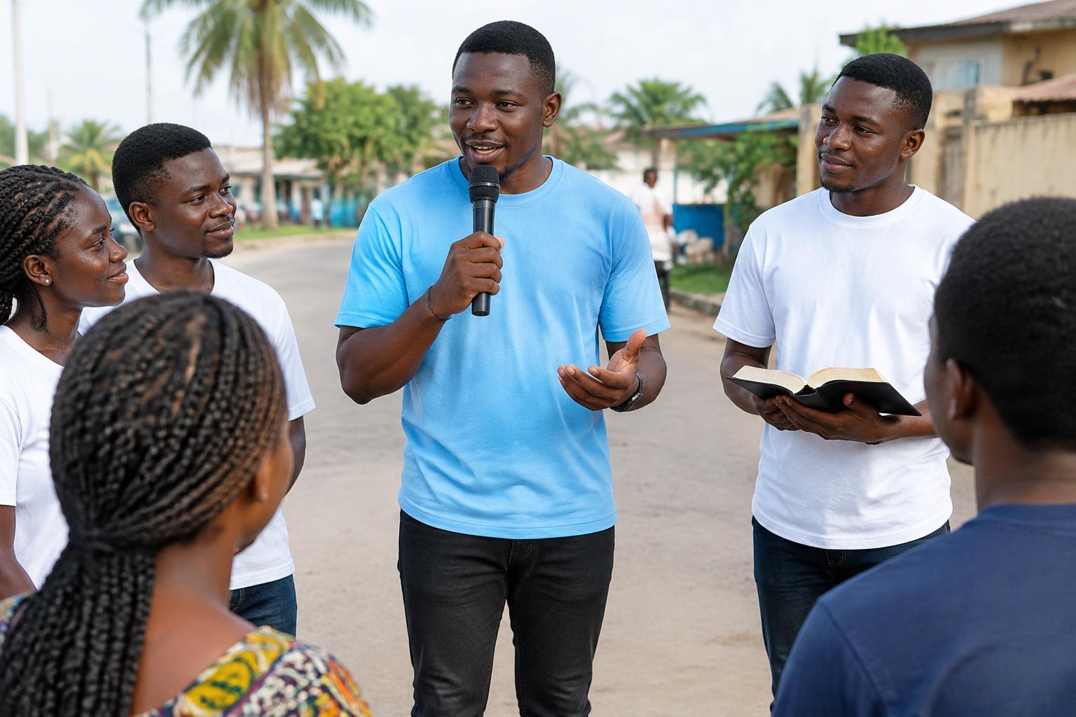 Illustration : partage de l’Évangile dans une rue de Côte d’Ivoire